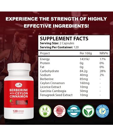 Natnect Berberine Supplement with Ceylon Cinnamon Licorice Extract Berberine 6X for Healthy Weight Management Metabolism and Immune Support (120 Capsules) - Buy Online on GoSupps.com