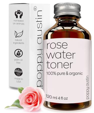 Poppy Austin 120mL Organic Rose Water For Face - 100% Pure Vegan & Cruelty Free Toner with Rosewater for Face - Triple Purified Rose Water Toner Enriched with Skin Loving Nutrients