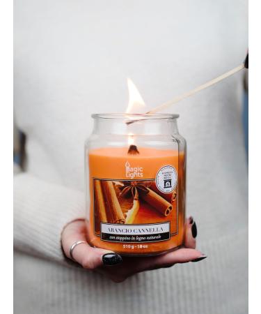 Magic Lights Orange Cinnamon Candle - 510g | Natural Wood Wick | Eco-Friendly Vegetable Wax | Made in Italy - International Shipping Available - Buy Online on GoSupps.com