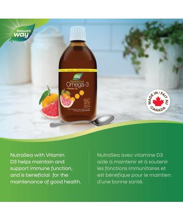 Nature's Way NutraSea Omega-3 and Vitamin D Supplement - Fish Oil with EPA and DHA Support Healthy Heart and Brain Help Build Strong Bones and Teeth & Help Support Immune System - Grapefruit Tangerine 500 ml Liquid Grapefruit Tangerine 500 ml (Pack of 1) - Buy Online on GoSupps.com
