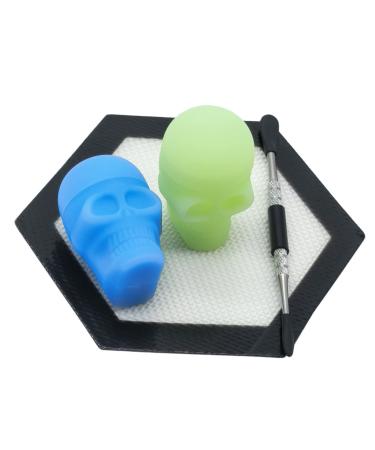 KUVIS Silicone Wax Carving Kit with 15ml Skull Container and Hexagon Mat, Glow In the Dark
