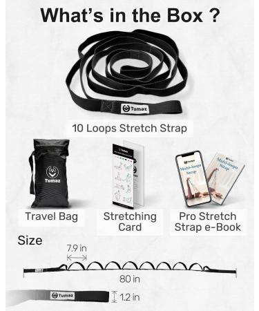 Tumaz Stretching Strap - 10 Loop Non-Elastic Yoga Strap for Home Workouts - Physical Therapy, Yoga, Pilates - Extra Thick, Durable, Soft - Original Black - Buy Online on GoSupps.com