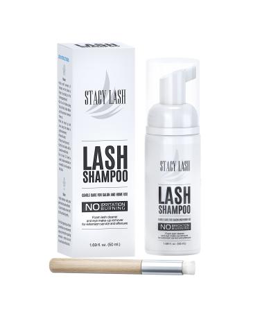 Eyelash Extension Shampoo Stacy Lash + Brush / 1.69 fl.oz / 50ml / Eyelid Foaming Cleanser/Wash for Extensions & Natural Lashes/Paraben & Sulfate Free Safe Makeup Remover/Professional & Self Use 1.69 Fl Oz (Pack of 1)