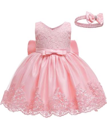 LZH Baby Girls Lace Dress Bowknot Flower Pageant Baptism Christening Tutu Gown - Baby Pink, 18-24 Months - Buy Online on GoSupps.com