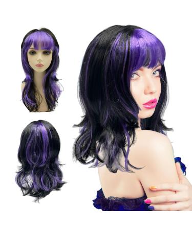 UILYNIU Purple Black Witch Wig Long Wig Curly Wig Women Double Wig Halloween Wig Witch Dress Up Halloween Costume Accessory Witch Costume Accessory Wig for Halloween Masquerade Party (Black-Purple)