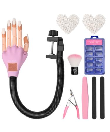 EasyinBeauty Flexible Practice Hand for Acrylic Nails, Nail Maniquin Hand Training Kit with 300PCS Nail Tips, Fake Nail Hand for Nail Practice, Nail Files and Clipper for Nail Technician and Beginner