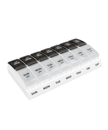 EZY DOSE Weekly (7-Day) AM/PM Pill Case Medicine Planner Vitamin Organizer Small Pop-out Compartments 2 Times a Day Black and Clear Lids