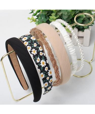 6PK Assorted Non Slip Headbands for Women and Girls - Flower, Pearl, Twisted Designs in Black and White Solid Colors - Buy Online on GoSupps.com