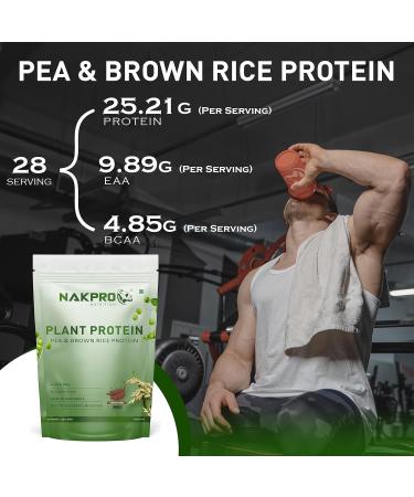 NAK'PRO Vegan Plant Protein Powder| 25.21g Protein 4.85g BCAA | Pea Protein and Brown Rice Protein Powder for Muscle Gain and Recovery | Plant based Protein for Men & Women (Chocolate 1Kg) - Buy Online on GoSupps.com