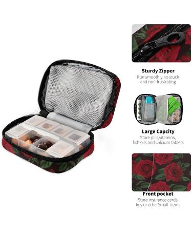 Pfrewn Retro Red Rose Pill Organizer Case | Travel 7-Day Weekly Vitamin & Medicine Holder for Men & Women - Buy Online on GoSupps.com