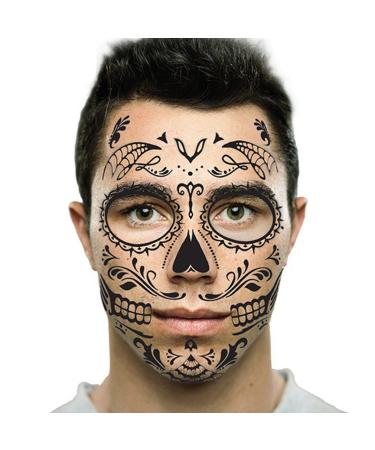 Black Web Sugar Skull Day of the Dead Temporary Face Tattoo Kit for Men and Women - Set of 2 Kits - Buy Online on GoSupps.com
