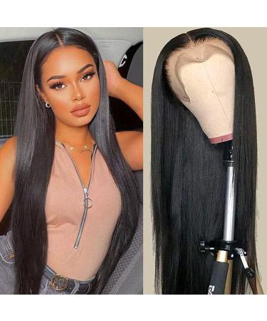 13x4 HD Straight Lace Front Wigs Human Hair  Straight Glueless Transparent Lace Frontal Wigs for Black Women Pre Plucked 180% Density Natural Hairline With Baby Hair Bleached Knots(20 Inch) Straight-20 Inch Straight 13x4...