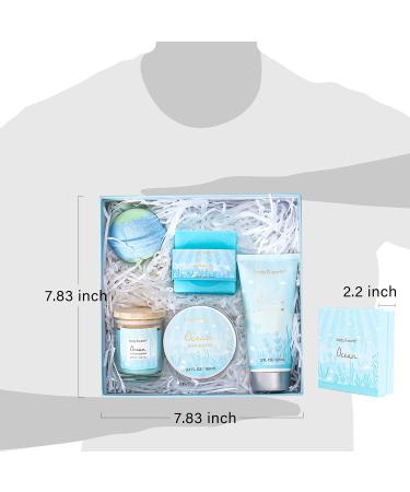 Ocean Scented Spa Gifts Set for Women - 5 Pcs Bath & Body Collection with Candle, Body Butter, Hand Cream & Bath Bomb - Buy Online on GoSupps.com