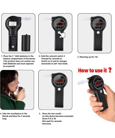 LAMJAD D600 Professional Breathalyzer with 10 Mouthpieces - Portable Alcohol Tester with Alarm Light and LED Display for Personal and Professional Use - Buy Online on GoSupps.com