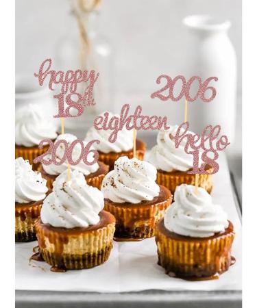 24-Piece Rose Gold 18th Birthday Cupcake Topper Set | Glitter Party Decorations for Boys | 2006 Themed Cake Decor - Buy Online on GoSupps.com