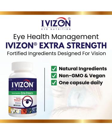 IVIZON Vision Care Supplement Extra Strength with Lutein Zeaxanthin Bilberry Extract Grape Seed Extract Vitamin C Vitamin E Zinc Copper & Selenium - Non-GMO Eye Formula (60 Vegetable capsules) - Buy Online on GoSupps.com