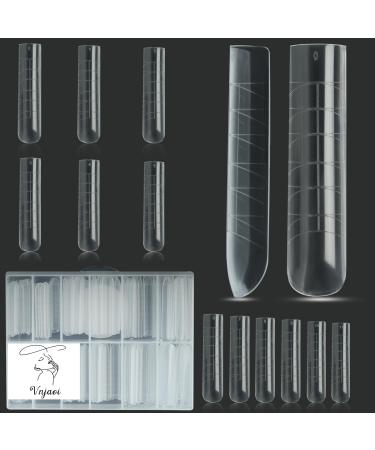 Vnjaoi 120 pieces of dual-nail shapes poly extension gel nail extension stencil with scale builder coffin nail for gel manicure nail art design salon diy at home (long underform thick)