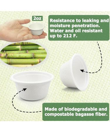 100pk Disposable Bagasse Fiber Souffle Cups - 2oz Biodegradable Condiment & Sampling Cups (White, Pack of 100) - Buy Online on GoSupps.com