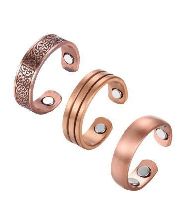 BioMag Magnetic Rings for Women Men Copper Ring for Fingers Thumb Rings Solid Pure Copper Jewelry Gift (Set of 3) Ring D