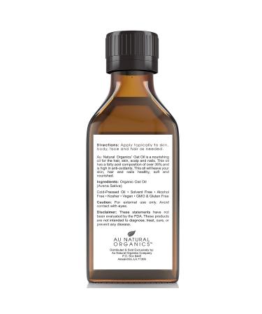 Organic Oat Oil by Au Natural Organics | Anti Aging Antioxidant Oil for Face, Body, Hair, Nails | Rich in Saponins, Vitamin E, Omega-3 & Omega-6 | 3.4 Fl Oz - Buy Online on GoSupps.com