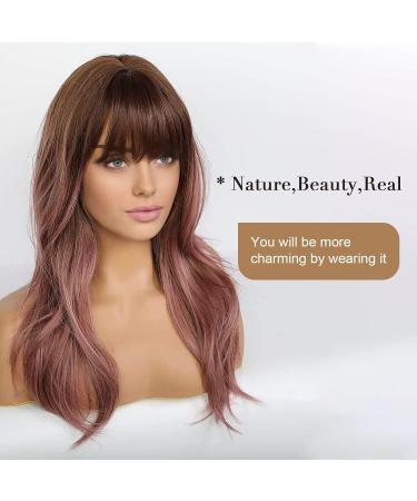 Emmor Long Purple Pink Ombre Wig for Women - Natural Curly Hair with Bangs | Perfect for Party Cosplay & Daily Use - Buy Online on GoSupps.com
