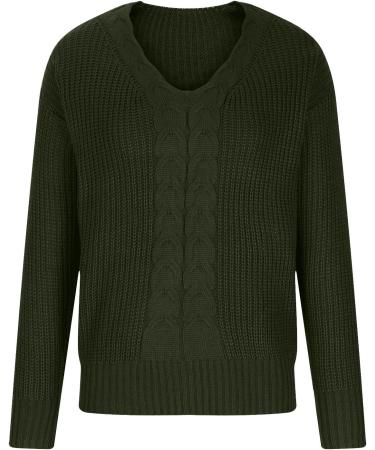 Yihaojia Fall Sweaters for Women 2023 Trendy V Neck Pullover Knitted Casual Sweater Tops Chunky Knit Sweaters Jumper Tops Army Green#11 Medium - Buy Online on GoSupps.com