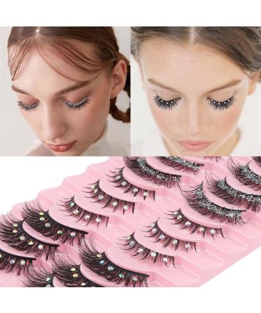 Buy Uranian Glitter Faux Mink Eyelashes - 10 Pairs Fluffy Wispy Luxury Rhinestone False Lashes for Women - Natural Look & Thick Lash Clusters - Buy Online on GoSupps.com