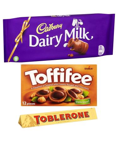 Cadbury Toblerone Toffifee KIT with 3 Products 1x Cadbury 360g 1x Toblerone 100g 1x Toffifee 100g Cadbury Toblerone and Toffifee Have teamed-up and Have Created a New Bundle