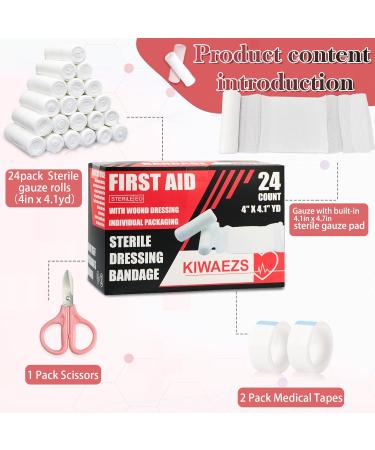 24 Pack Sterile Gauze Rolls Bandages - 4in x 4.1 yd Latex-Free Elastic Bandage for Professional Wound Care | Medical & First Aid Supplies - Buy Online on GoSupps.com