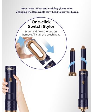 6 in 1 Air Styler Set - 2024 Negative Ion Airstyler with Warm Air Brush Curling Iron & Straightener - Perfect for Drying Smoothing Volume & Curls - Stylish Blue - Buy Online on GoSupps.com