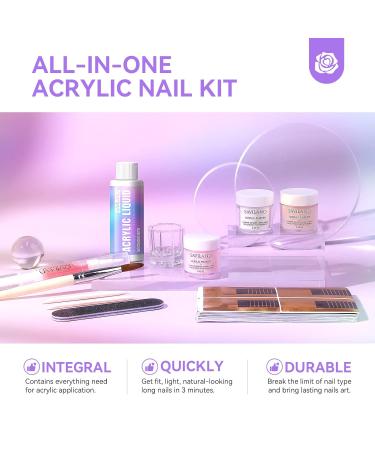 SAVILAND Acrylic Nail Kit for Beginners - Clear Nude & Pink Powder Monomer Set Brush & Cuticle Oil - Professional DIY Nail Art - Buy Online on GoSupps.com