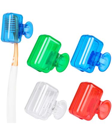 Hooqict 4 Pack Travel Toothbrush Head Covers Electric and Manual Toothbrush Cover Clip Portable Toothbrush Covers Protector Caps for Travelling Camping Bathroom Home School Blue Red Green Transparent
