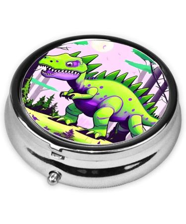 Green Dinosaur Round Pill Box - 3 Compartment Portable Organizer for Travel & Purse - Buy Online on GoSupps.com