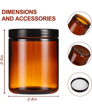 12 Pack 8 oz Amber Glass Jars with Lids - Round Empty Containers for Scrubs, Lotions, Cosmetics - Travel Storage Jar Set with White Liners, Black Lids, Labels, and Spatulas - Buy Online on GoSupps.com