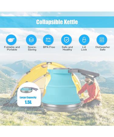 Portable Collapsible Camping Kettle 1.5L | Foldable Silicone Coffee Pot with Collapsible Bowl & Cups - Ideal for Outdoor Camping, Hiking, Travel | Excellent Gift Idea - Buy Online on GoSupps.com