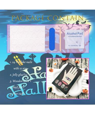 Halloween Press on Nails | Short Square Cute Ghost Design | Purple Glue on Nails with Mummy Spider Web & Bat | Full Cover Glossy Acrylic | 24 Pcs for Women & Girls - Buy Online on GoSupps.com