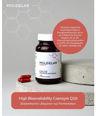  MoleQlar MoleQlar 60 capsules of coenzyme Q10 bioidentical Ubiquinone from fermentation Q10Vital brand raw material monthly intake - Buy Online on GoSupps.com