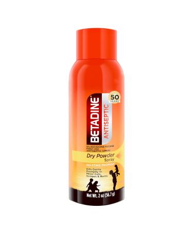 Betadine Antiseptic Dry Powder First Aid Spray  Povidone-Iodine 5%  Infection Protection  Kills Germs in Minor Cuts Scrapes and Burns  No Mess  No Drip  No Sting Promise  No Alcohol  2 FL OZ