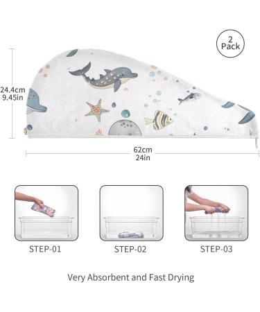 Super Absorbent Marine Animal Hair Towel 2 Pack - Quick Dry Turbans for Women & Girls - Perfect Hair Drying Solution - Buy Online on GoSupps.com