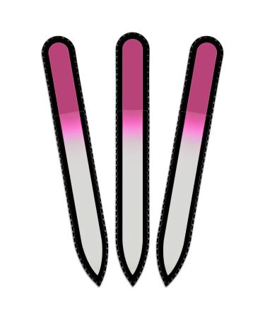 Mont Bleu Colour Crystal Nail File in Black Pouch - Czech Tempered Glass - Handmade in Czech Republic set of 3 Magenta Pink
