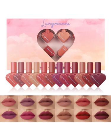 Kusslippe 12 Colors Liquid Lipstick Set  Matte Velvet Mini Lipstick Set  Long-Lasting Wear Non-Stick Cup Not Fade Waterproof  Pigmented Lip Makeup Gift Set for Girls and Women