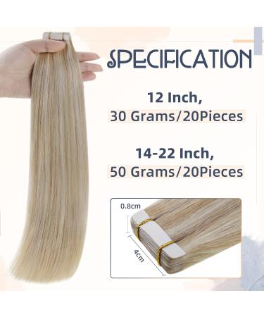 RUNATURE 18 Ash Blonde Highlight Tape in Hair Extensions - 50g Real Human Hair - Buy Online on GoSupps.com
