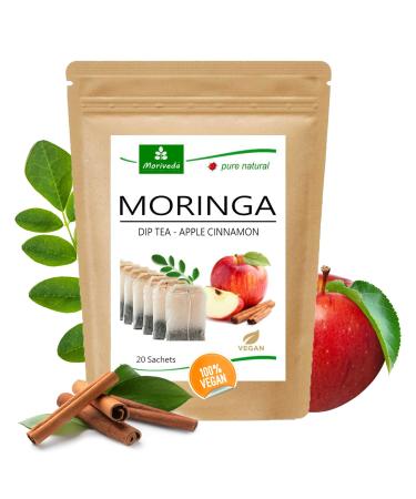 MORIVEDA MORINGA DIP TEE 100% natural & vegan (optionally Moringa blade mixture apple cinnamon pomegranate ginger mint) Moringa tea 20 bags apple cinnamon 20 bags "Moringa + apple cinnamon" - Buy Online on GoSupps.com