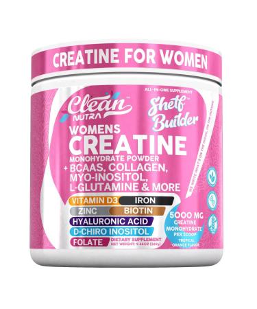 Creatine for Women | Creatine Monohydrate + BCAA Powder Myo-Inositol Collagen Biotin Hyaluronic Acid Folate L Glutamine Vitamin D3 Iron Zinc D-Chiro-Maca Digestion Shelf Builder by Clean Nutra 1