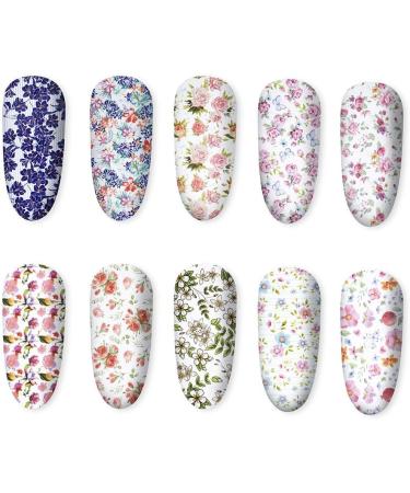 Yssevlon Floral Design Nail Art Foil Stickers - 1 Box 10 Rolled Starry Wraps and Transfer Decals - Buy Online on GoSupps.com
