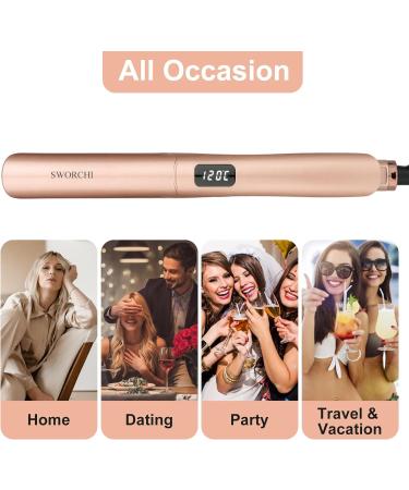 2 in 1 Hair Straightener and Curler with Adjustable Temperature Rose Gold Flat Iron for Styling Long, Short, and Thick Hair - Buy Online on GoSupps.com