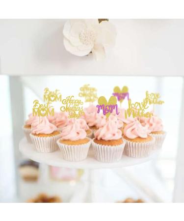 Blumomon 36 Pack Gold Glitter Happy Mother's Day Cupcake Toppers | Mom Cupcake Picks & Decorations | Perfect for Mother's Day Party & Celebrations - Buy Online on GoSupps.com