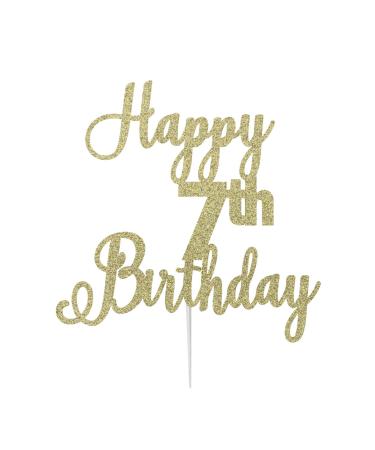 LissieLou Happy 7th Birthday Cake Topper in Pretty Glitter Card Made in the UK - Gold