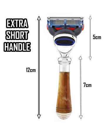 5-Edge Synthetic Horn Razor & Stainless Steel Holder Combo | Luxurious Short Handle for a Superior Shaving Experience - Shop Internationally - Buy Online on GoSupps.com