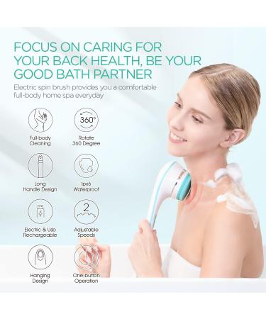 VOYOR Electric Body Brush Back Scrubber for Shower - Rechargeable Exfoliating Bath Brush with Long Handle - Deep Cleansing & Massaging Spin Brush BC100 (Blue) - Buy Online on GoSupps.com